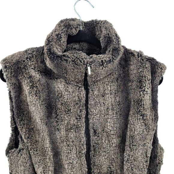 Reversible Womens Giacca Gray Vegan Faux Fur Vest Black Quilted Vest Sz L Pocket - Picture 12 of 16